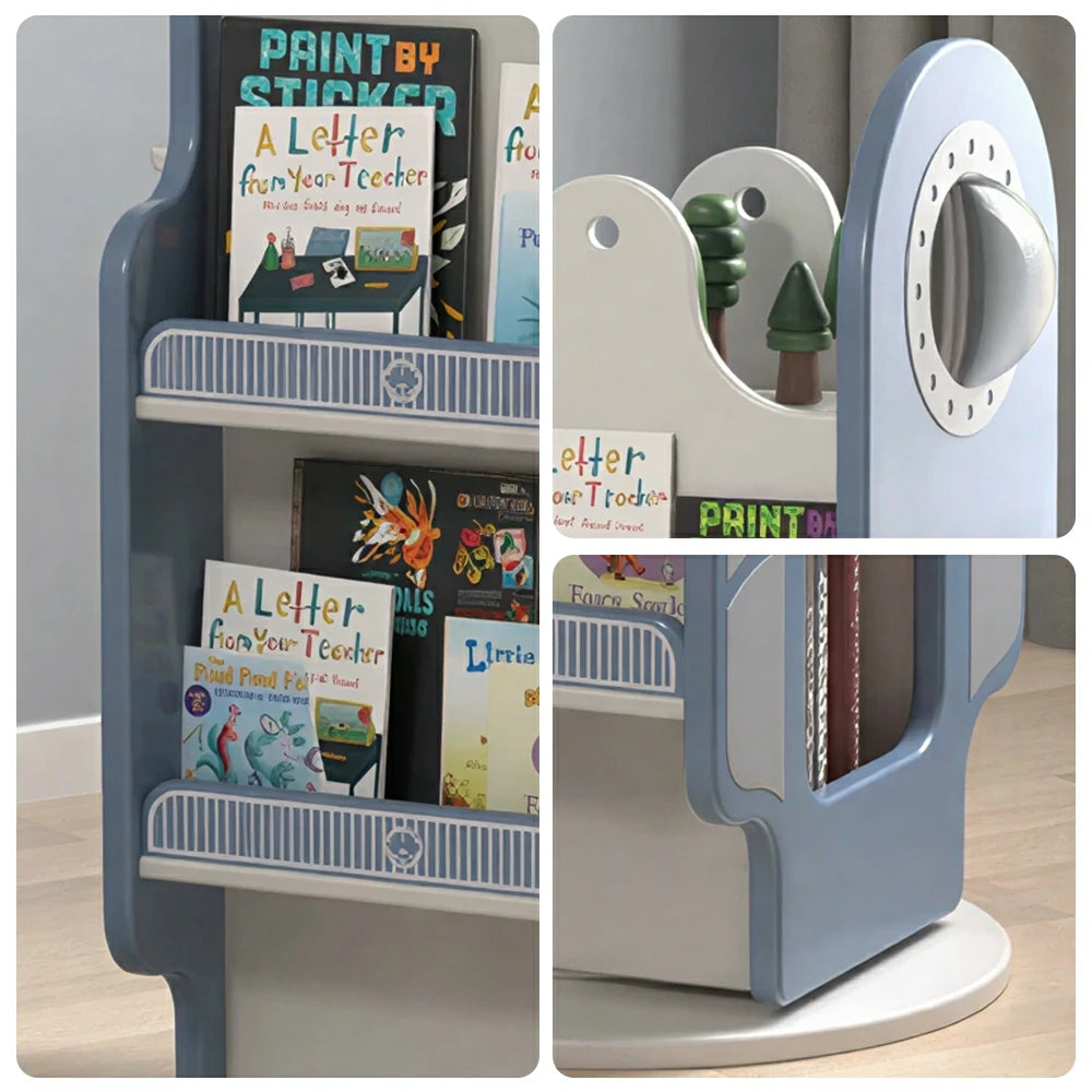 LIVARA Rotating Kids Bookshelf with 360 Degree Smooth Rotation and Rounded Edges for Kids Room and Reading Corner