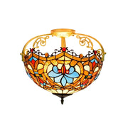LIVARA European Vintage Heart Pattern Stained Glass Ceiling Light 3-Light Design Even Lighting 42x38cm Suitable for Living Room Bedroom Dining Hallway