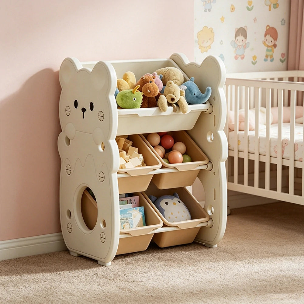 LIVARA Kids Toy Storage Rack with Dual Storage Modes and HDPE Material 45cm for Kids Room and Playroom - White