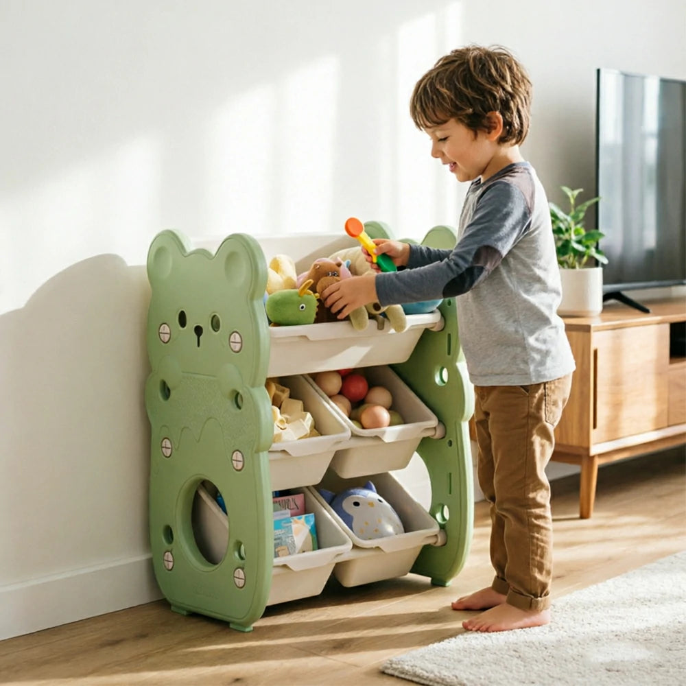 LIVARA Kids Toy Storage Rack with Dual Storage Modes and HDPE Material 45cm for Kids Room and Playroom - Green