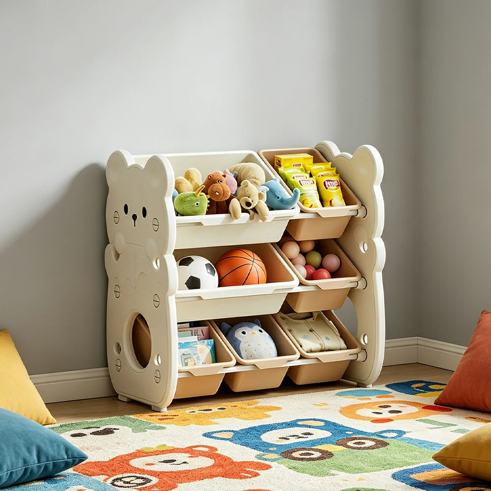 LIVARA Kids Toy Storage Rack with Dual Storage Modes and HDPE Material 64.5cm for Kids Room and Playroom - White