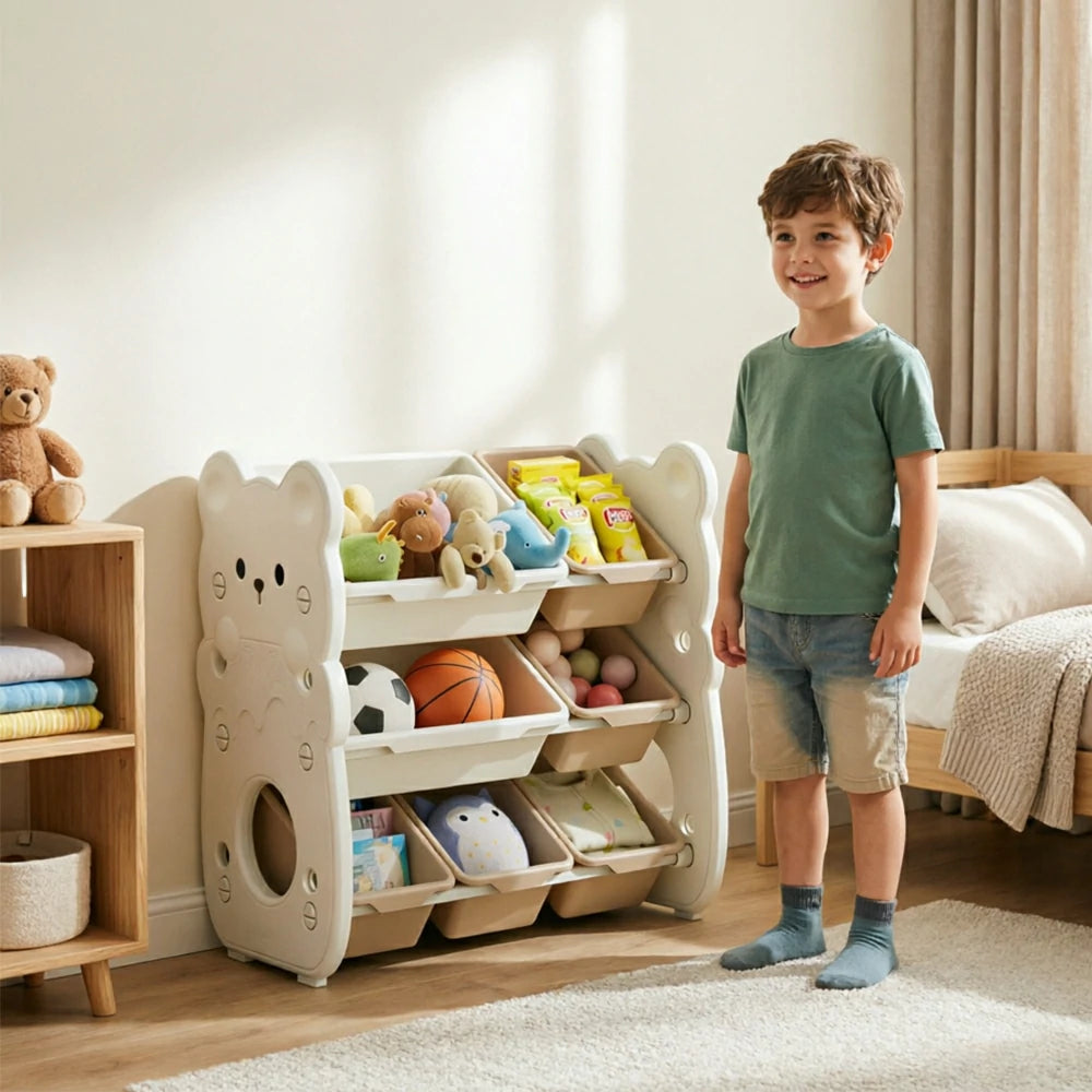 LIVARA Kids Toy Storage Rack with Dual Storage Modes and HDPE Material 64.5cm for Kids Room and Playroom - White