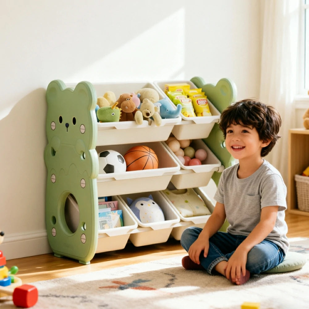 LIVARA Kids Toy Storage Rack with Dual Storage Modes and HDPE Material 64.5cm for Kids Room and Playroom - Green