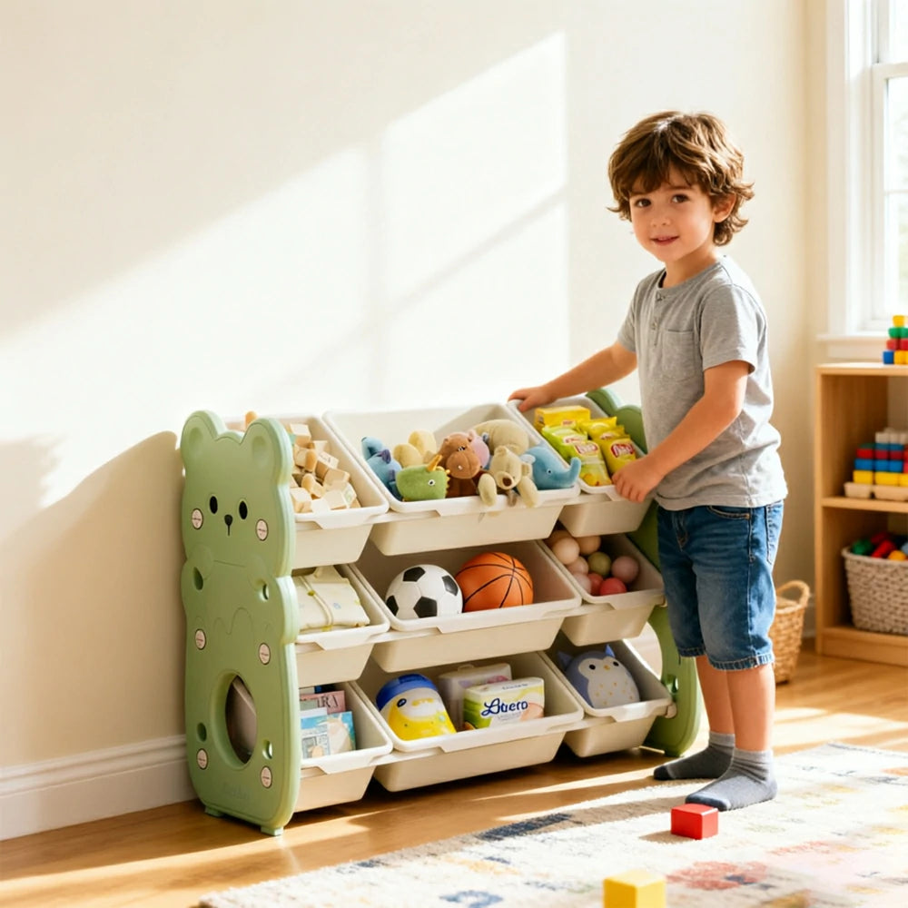 LIVARA Kids Toy Storage Rack with Dual Storage Modes and HDPE Material 84cm for Kids Room and Playroom - Green