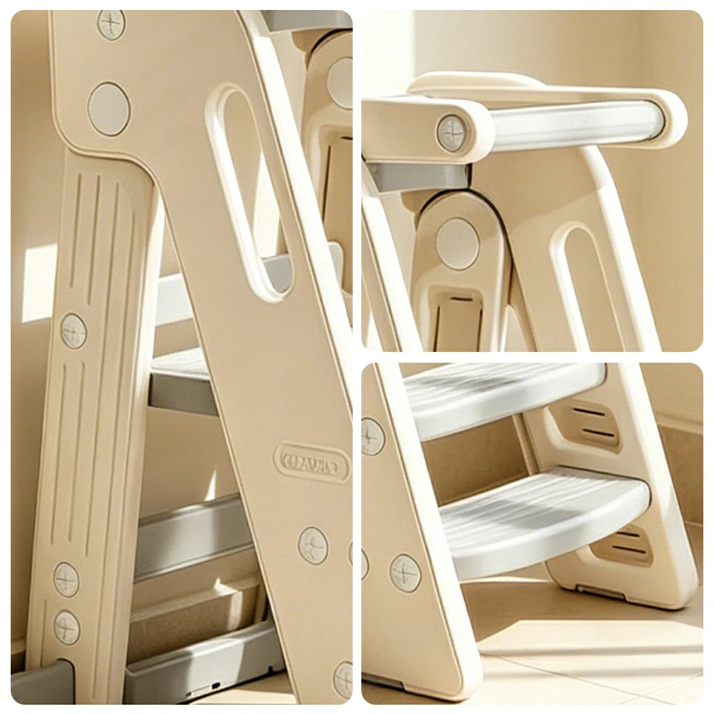 LIVARA Kids Learning Step Stool with Foldable Design and Safety Guardrail for Kitchen Sink and Study Area - Beige