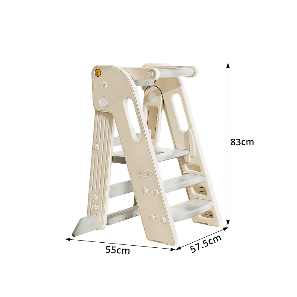 LIVARA Kids Learning Step Stool with Foldable Design and Safety Guardrail for Kitchen Sink and Study Area - Beige