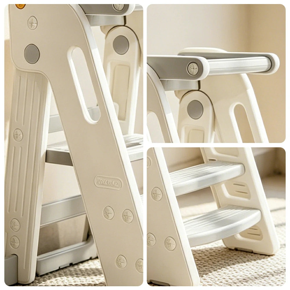 LIVARA Kids Learning Step Stool with Foldable Design and Safety Guardrail for Kitchen Sink and Study Area - Grey