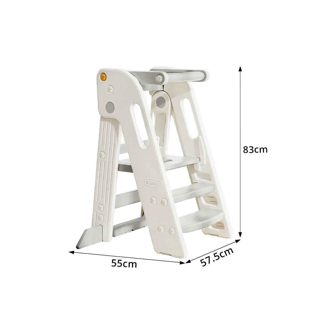 LIVARA Kids Learning Step Stool with Foldable Design and Safety Guardrail for Kitchen Sink and Study Area - Grey