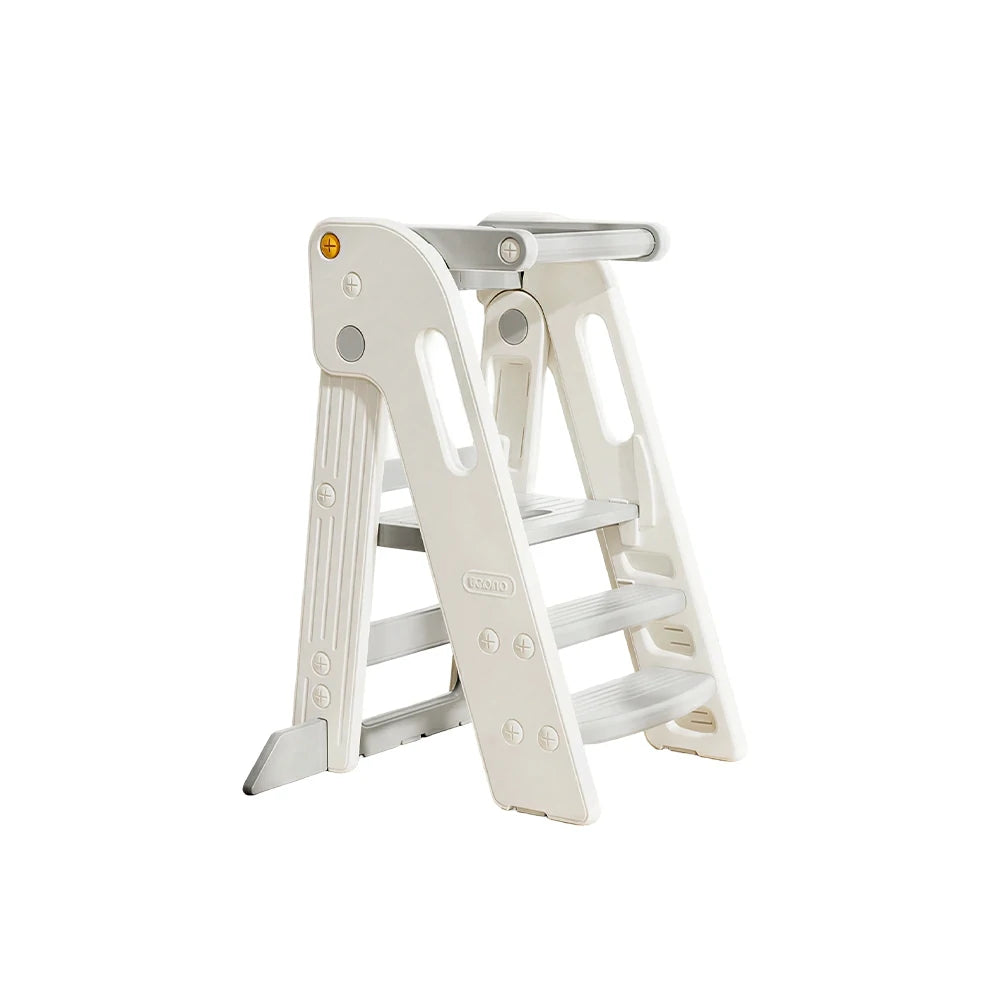 LIVARA Kids Learning Step Stool with Foldable Design and Safety Guardrail for Kitchen Sink and Study Area - Grey