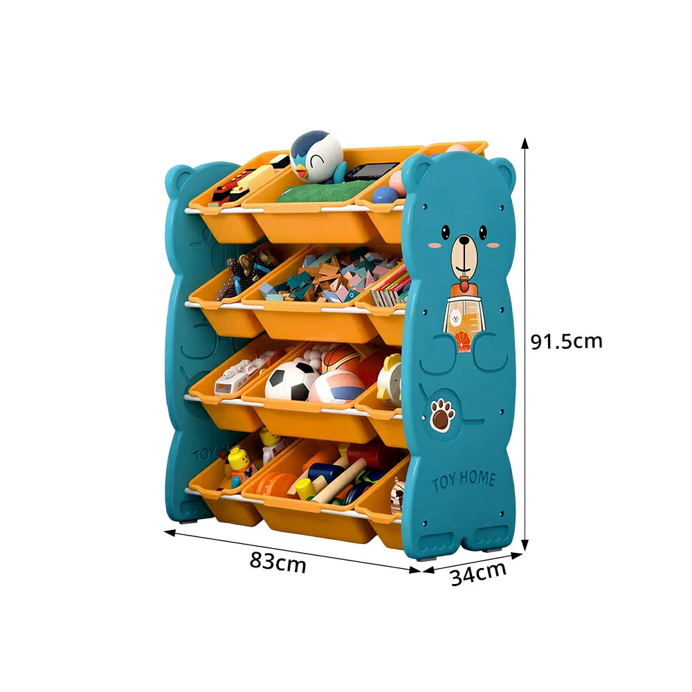 LIVARA Kids Toy Storage Rack with Multi-Zone Bins and Anti-Drop Design Hug Bear Theme 83cm for Kids Room and Playroom - Blue