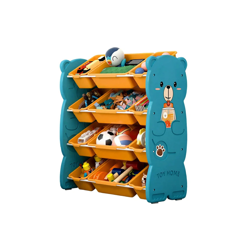 LIVARA Kids Toy Storage Rack with Multi-Zone Bins and Anti-Drop Design Hug Bear Theme 83cm for Kids Room and Playroom - Blue