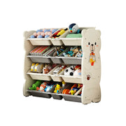 LIVARA Kids Toy Storage Rack with Multi-Zone Bins and Anti-Drop Design Hug Bear Theme 103cm for Kids Room and Playroom - Beige