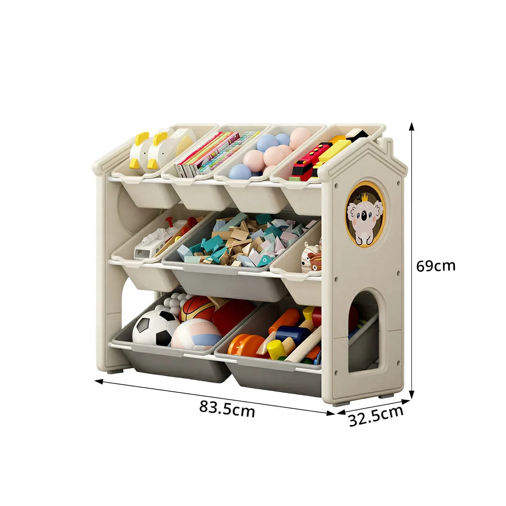 LIVARA Kids Toy Storage Rack with Multi-Zone Bins and Anti-Drop Design Koala Theme 83.5cm for Kids Room and Playroom - Beige