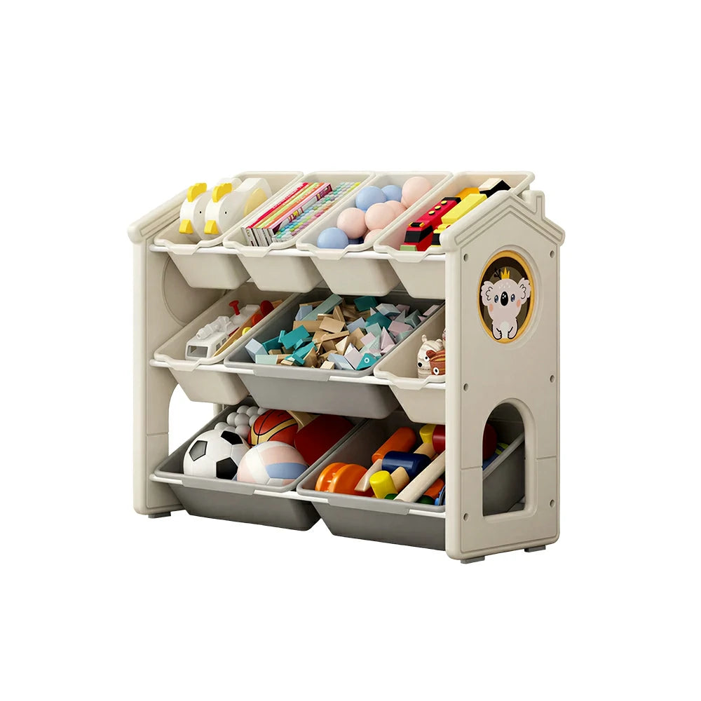 LIVARA Kids Toy Storage Rack with Multi-Zone Bins and Anti-Drop Design Koala Theme 83.5cm for Kids Room and Playroom - Beige