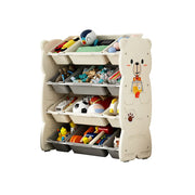 LIVARA Kids Toy Storage Rack with Multi-Zone Bins and Anti-Drop Design Hug Bear Theme 83cm for Kids Room and Playroom - Beige