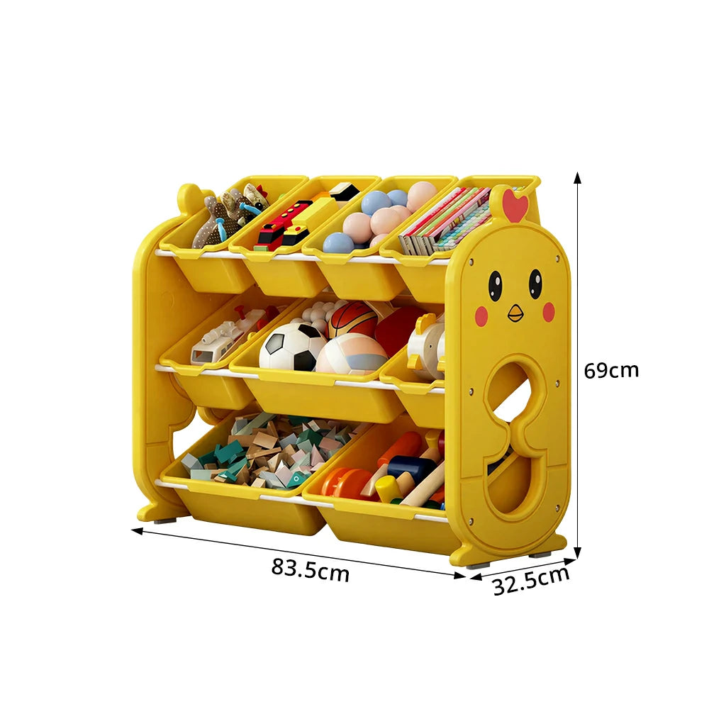 LIVARA Kids Toy Storage Rack with Multi-Zone Bins and Anti-Drop Design Chick Theme 83.5cm for Kids Room and Playroom - Yellow