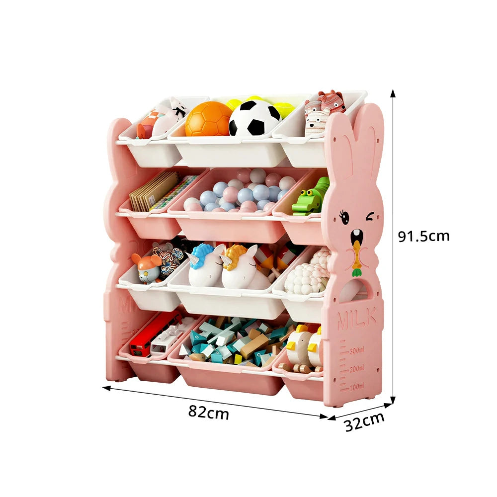 LIVARA Kids Toy Storage Rack with Multi-Zone Bins and Anti-Drop Design Rabbit Theme 82cm for Kids Room and Playroom - Pink