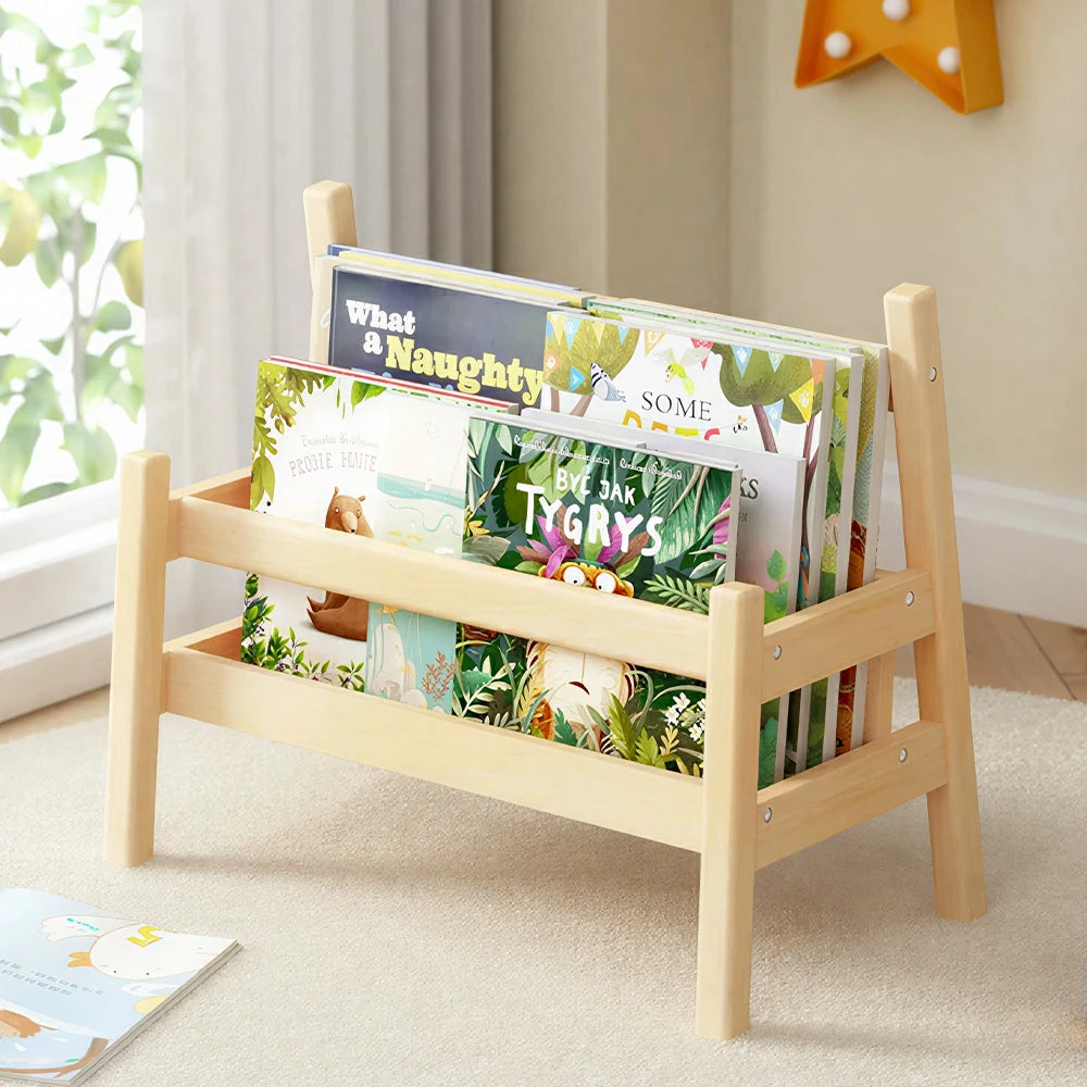 LIVARA Kids Book Display Rack with Open Storage and Portable Handles for Kids Room Playroom and Reading Space