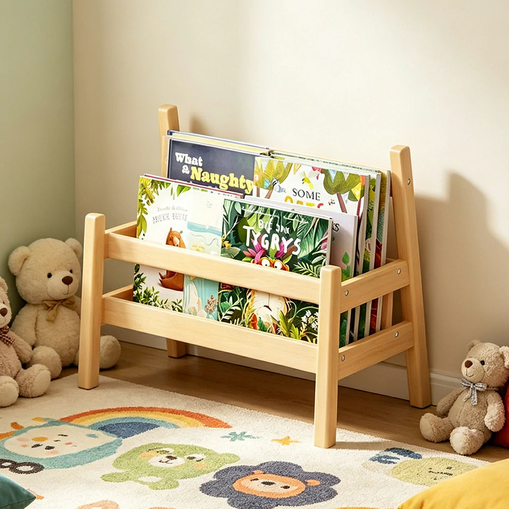 LIVARA Kids Book Display Rack with Open Storage and Portable Handles for Kids Room Playroom and Reading Space