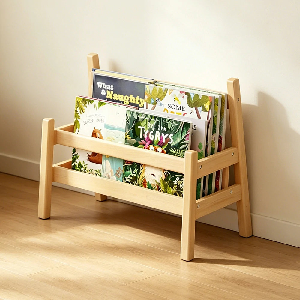 LIVARA Kids Book Display Rack with Open Storage and Portable Handles for Kids Room Playroom and Reading Space
