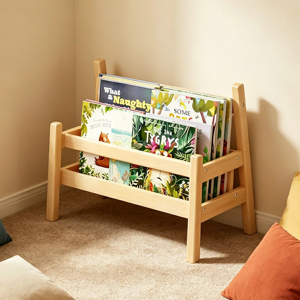 LIVARA Kids Book Display Rack with Open Storage and Portable Handles for Kids Room Playroom and Reading Space