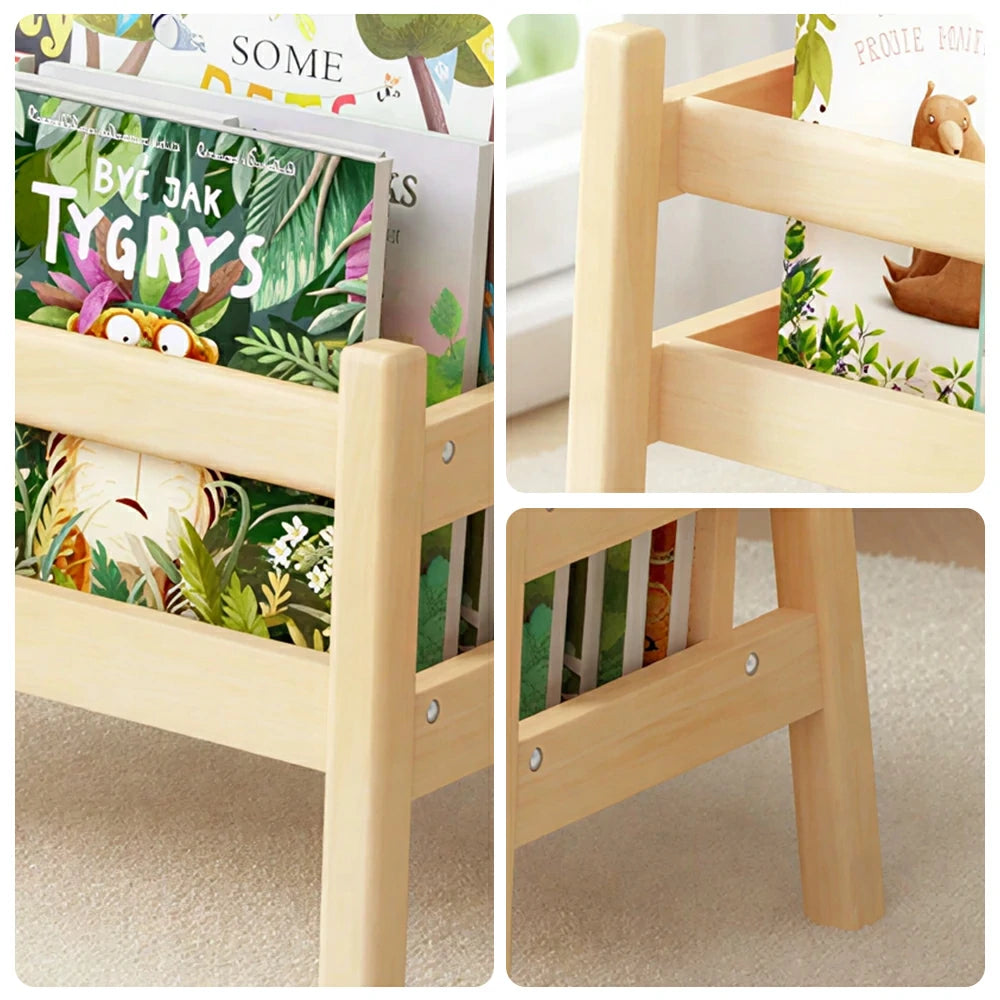 LIVARA Kids Book Display Rack with Open Storage and Portable Handles for Kids Room Playroom and Reading Space
