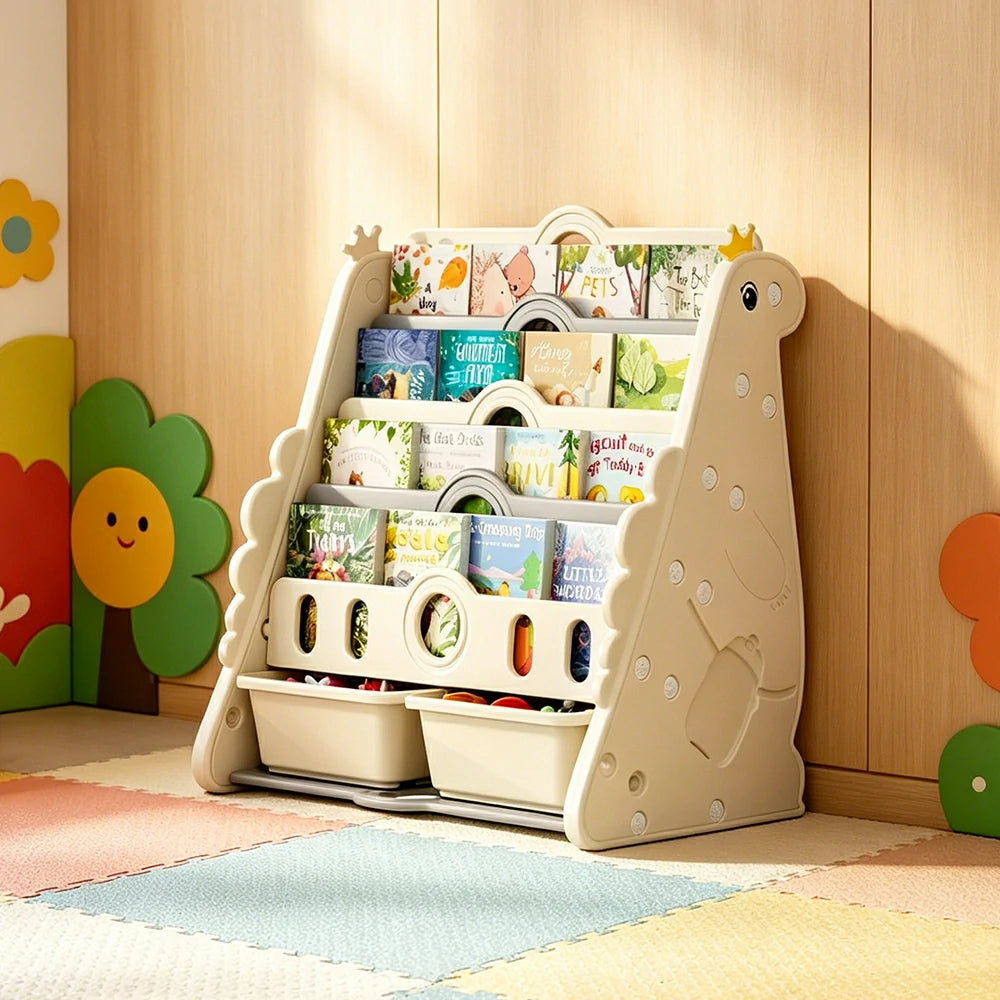 LIVARA Kids Picture Book Storage Rack with 5-Tier Storage and Large Book Slots for Kids Room and Reading Corner - White