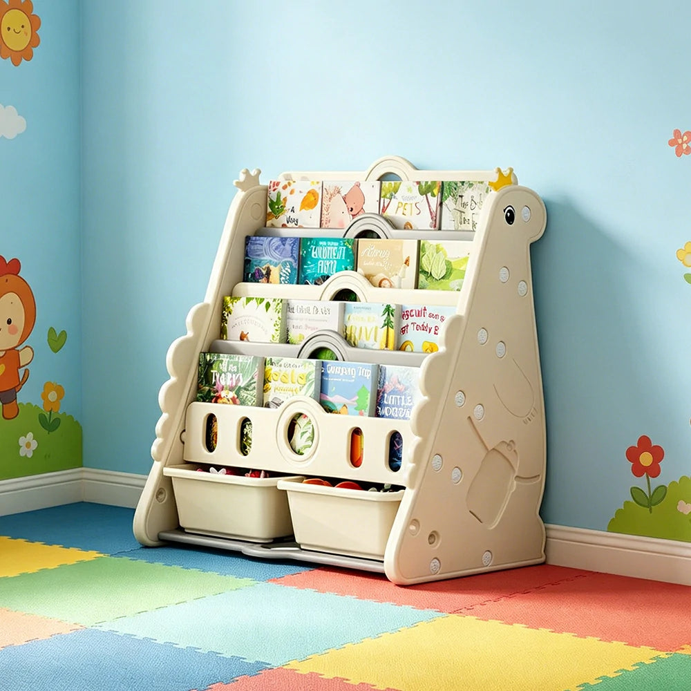 LIVARA Kids Picture Book Storage Rack with 5-Tier Storage and Large Book Slots for Kids Room and Reading Corner - White