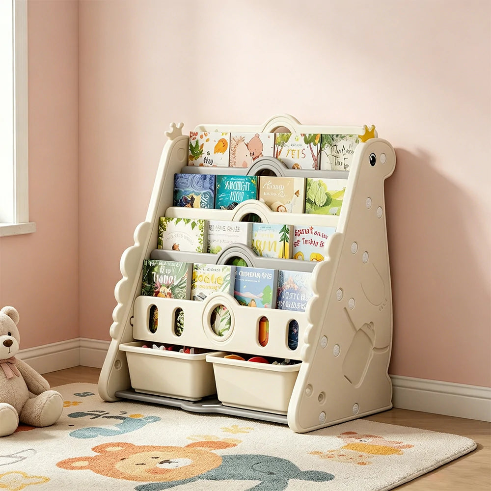 LIVARA Kids Picture Book Storage Rack with 5-Tier Storage and Large Book Slots for Kids Room and Reading Corner - White