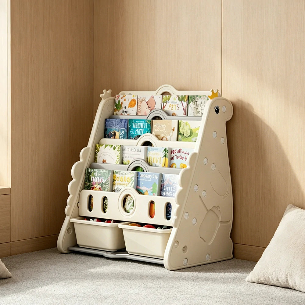 LIVARA Kids Picture Book Storage Rack with 5-Tier Storage and Large Book Slots for Kids Room and Reading Corner - White
