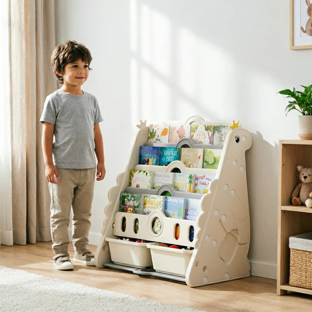 LIVARA Kids Picture Book Storage Rack with 5-Tier Storage and Large Book Slots for Kids Room and Reading Corner - White