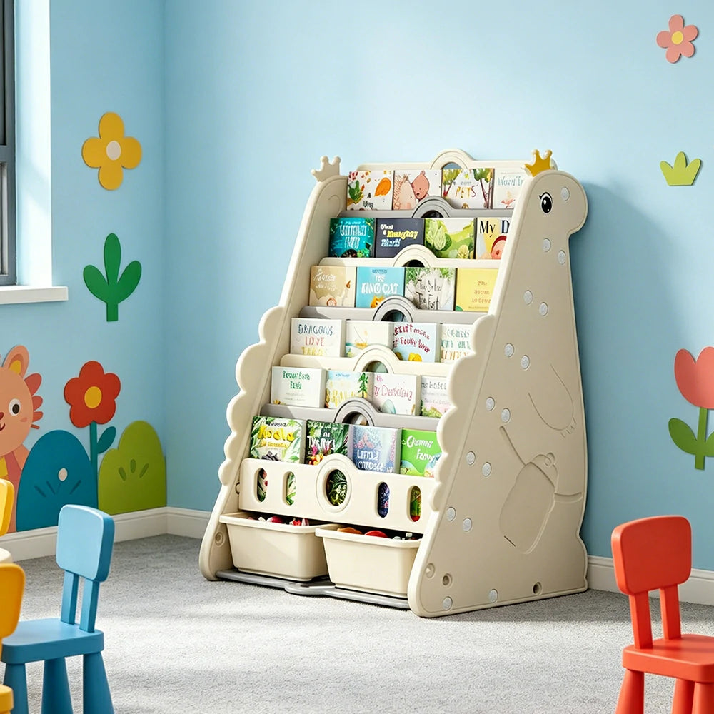 LIVARA Kids Picture Book Storage Rack with 7-Tier Storage and Large Book Slots for Kids Room and Reading Corner - White