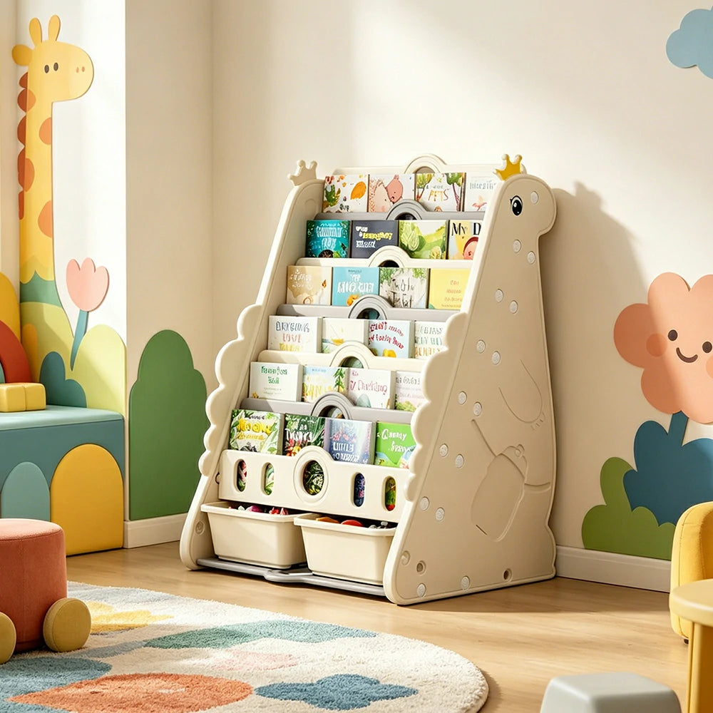 LIVARA Kids Picture Book Storage Rack with 7-Tier Storage and Large Book Slots for Kids Room and Reading Corner - White