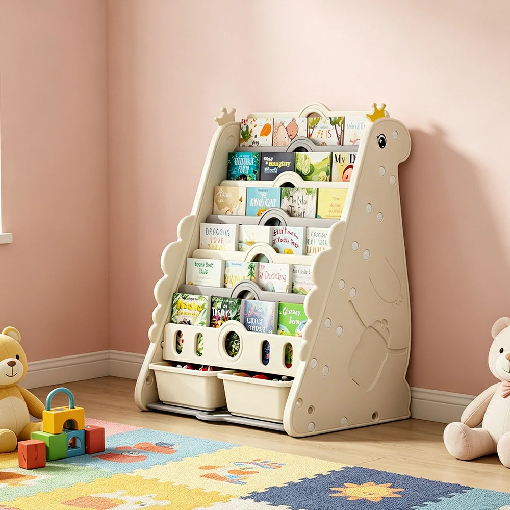 LIVARA Kids Picture Book Storage Rack with 7-Tier Storage and Large Book Slots for Kids Room and Reading Corner - White