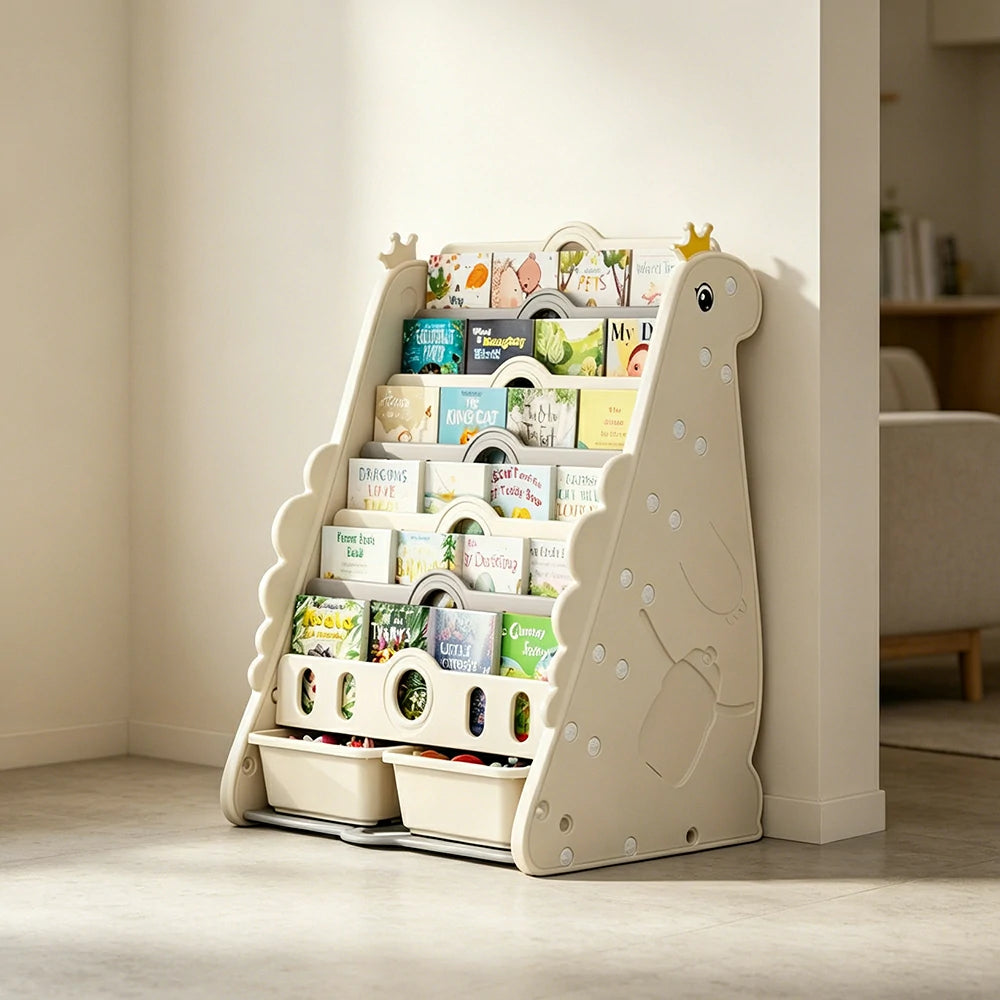 LIVARA Kids Picture Book Storage Rack with 7-Tier Storage and Large Book Slots for Kids Room and Reading Corner - White