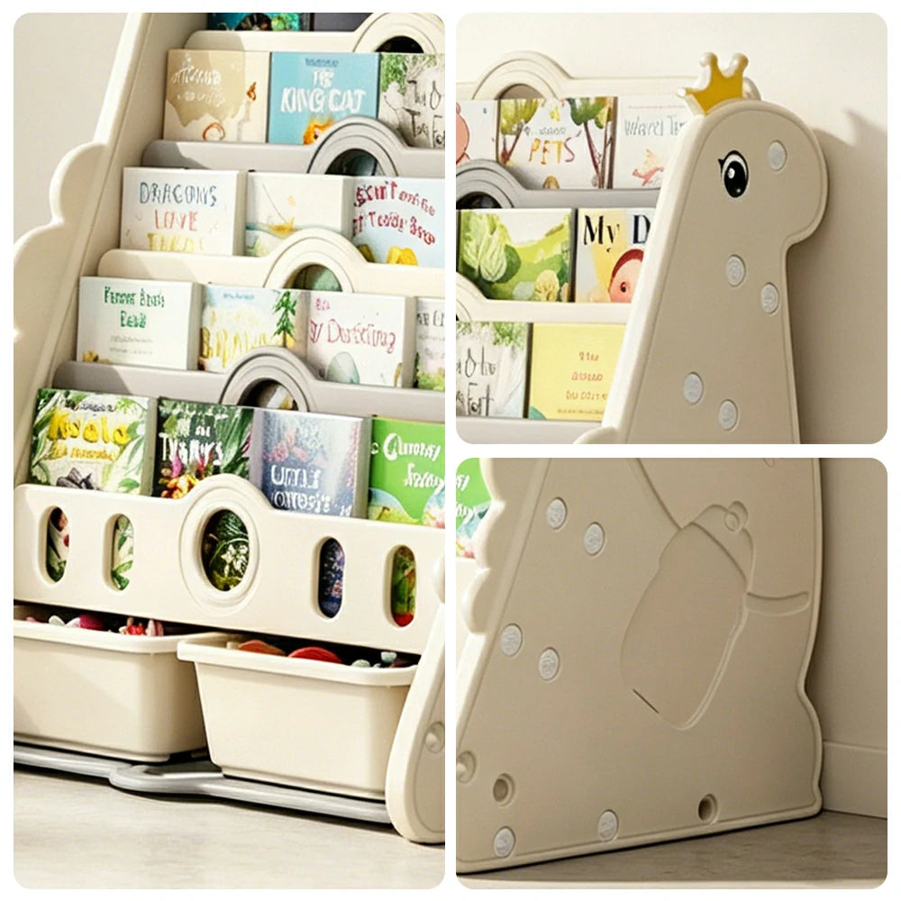 LIVARA Kids Picture Book Storage Rack with 7-Tier Storage and Large Book Slots for Kids Room and Reading Corner - White
