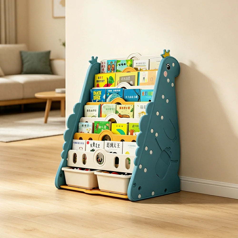 LIVARA Kids Picture Book Storage Rack with 7-Tier Storage and Large Book Slots for Kids Room and Reading Corner - Blue