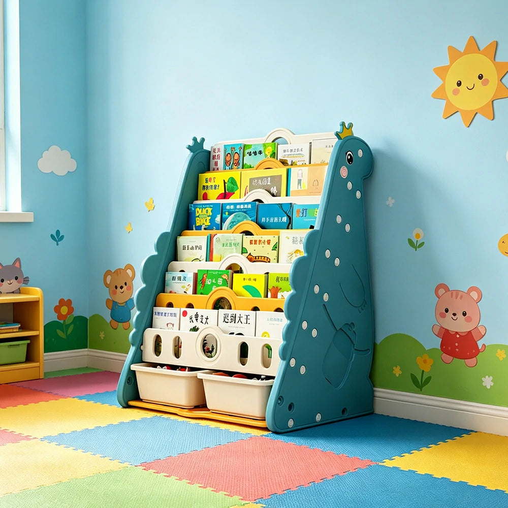 LIVARA Kids Picture Book Storage Rack with 7-Tier Storage and Large Book Slots for Kids Room and Reading Corner - Blue