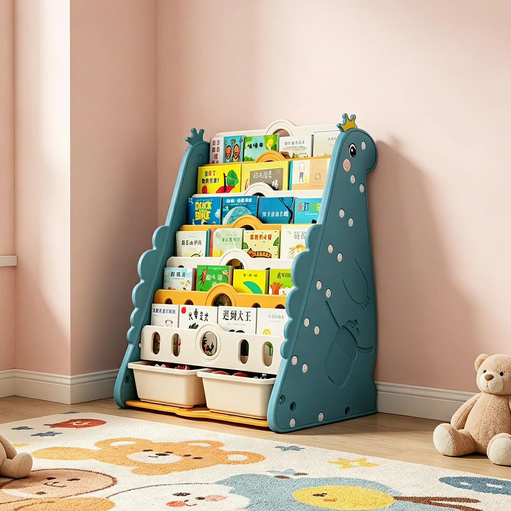 LIVARA Kids Picture Book Storage Rack with 7-Tier Storage and Large Book Slots for Kids Room and Reading Corner - Blue