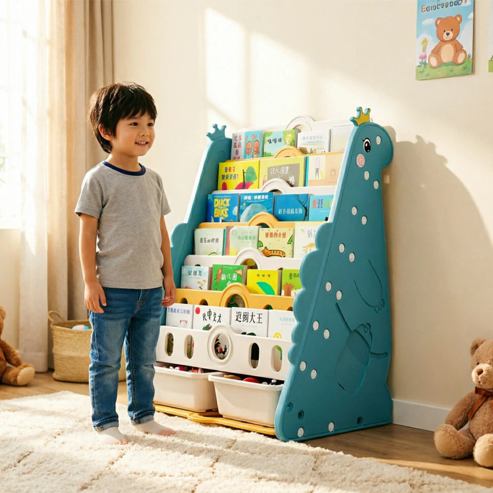 LIVARA Kids Picture Book Storage Rack with 7-Tier Storage and Large Book Slots for Kids Room and Reading Corner - Blue