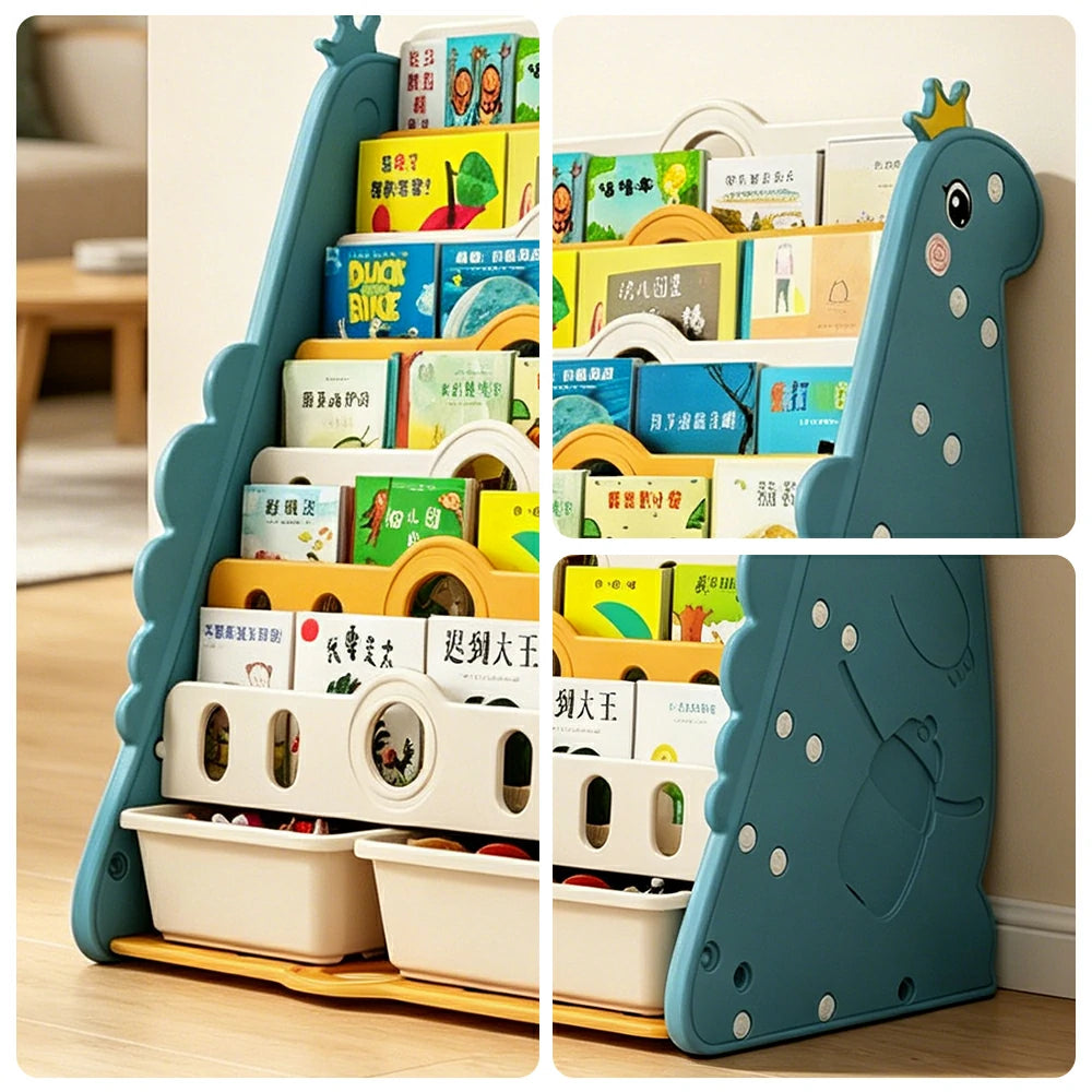 LIVARA Kids Picture Book Storage Rack with 7-Tier Storage and Large Book Slots for Kids Room and Reading Corner - Blue