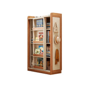 LIVARA Kids Sliding Door Bookcase Solid Wood Frame Rounded Anti-Tip 4-Tier Storage for Kids Room Reading Corner