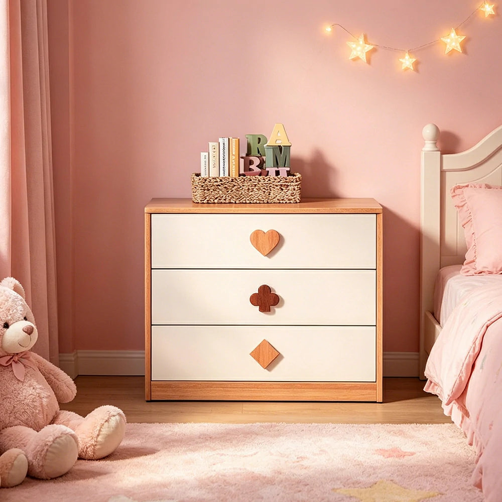 LIVARA Kids Dresser Cream Style Eco-Friendly Rounded Silent Rails 3-Drawer Cabinet for Kids Room Bedroom Living Room Reading Corner