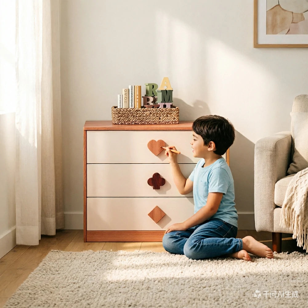 LIVARA Kids Dresser Cream Style Eco-Friendly Rounded Silent Rails 3-Drawer Cabinet for Kids Room Bedroom Living Room Reading Corner