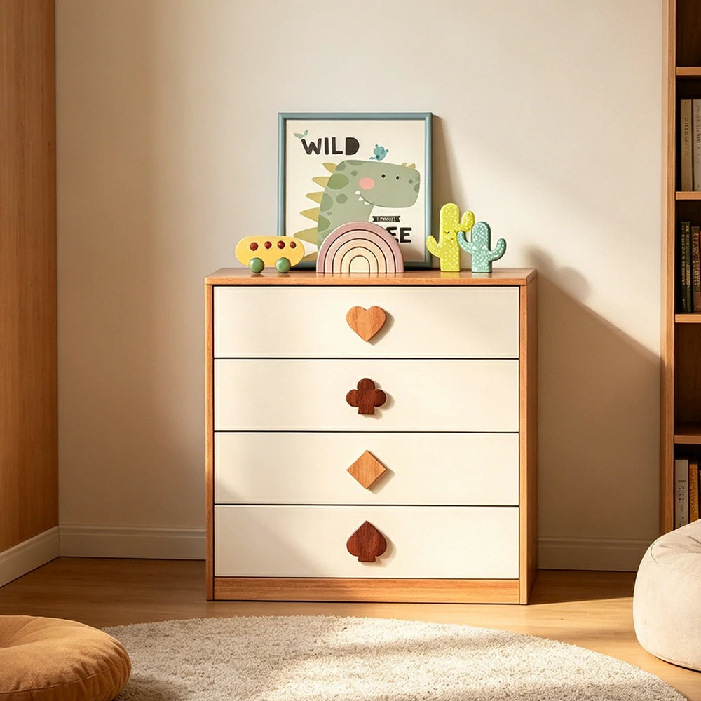 LIVARA Kids Dresser Cream Style Eco-Friendly Rounded Silent Rails 4-Drawer Cabinet for Kids Room Bedroom Living Room Reading Corner