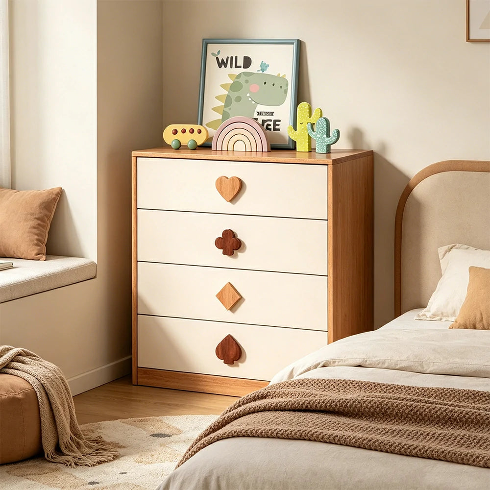LIVARA Kids Dresser Cream Style Eco-Friendly Rounded Silent Rails 4-Drawer Cabinet for Kids Room Bedroom Living Room Reading Corner