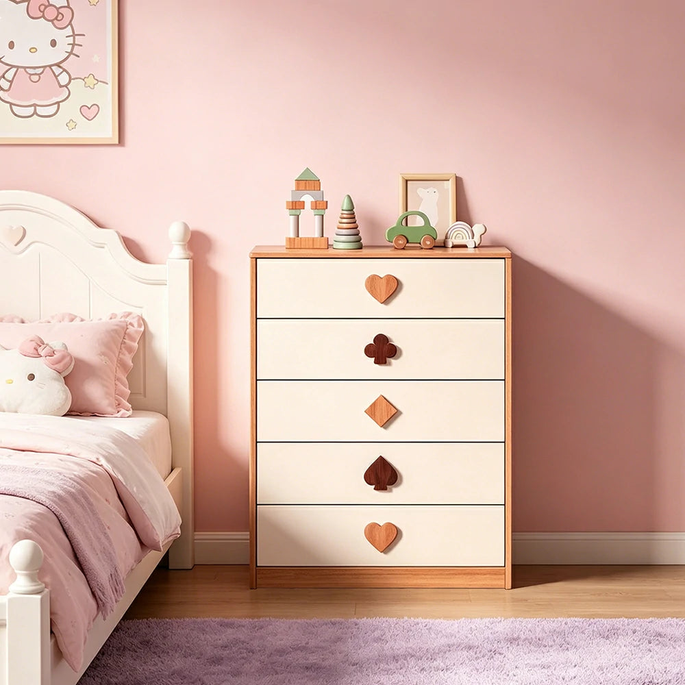 LIVARA Kids Dresser Cream Style Eco-Friendly Rounded Silent Rails 5-Drawer Cabinet for Kids Room Bedroom Living Room Reading Corner