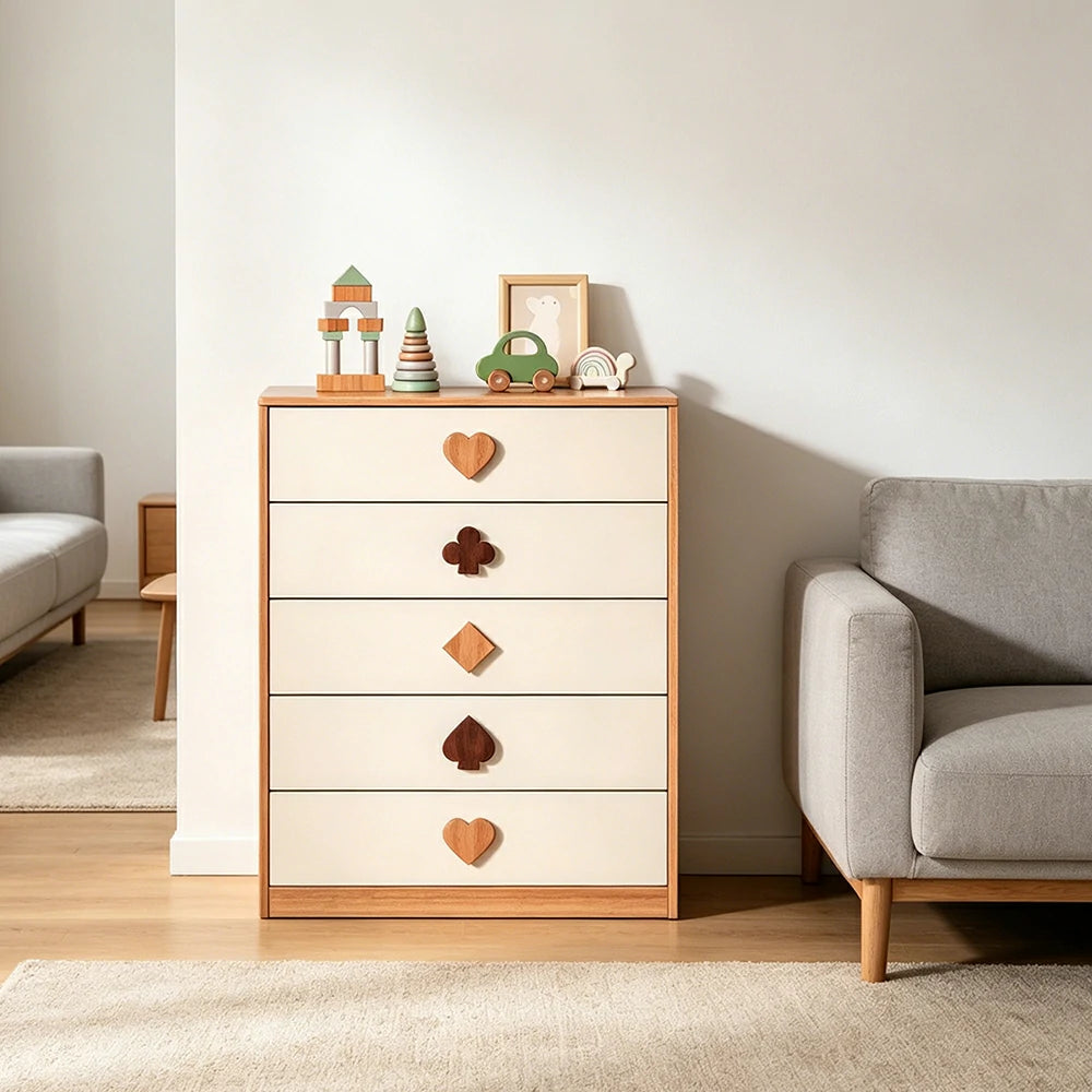 LIVARA Kids Dresser Cream Style Eco-Friendly Rounded Silent Rails 5-Drawer Cabinet for Kids Room Bedroom Living Room Reading Corner