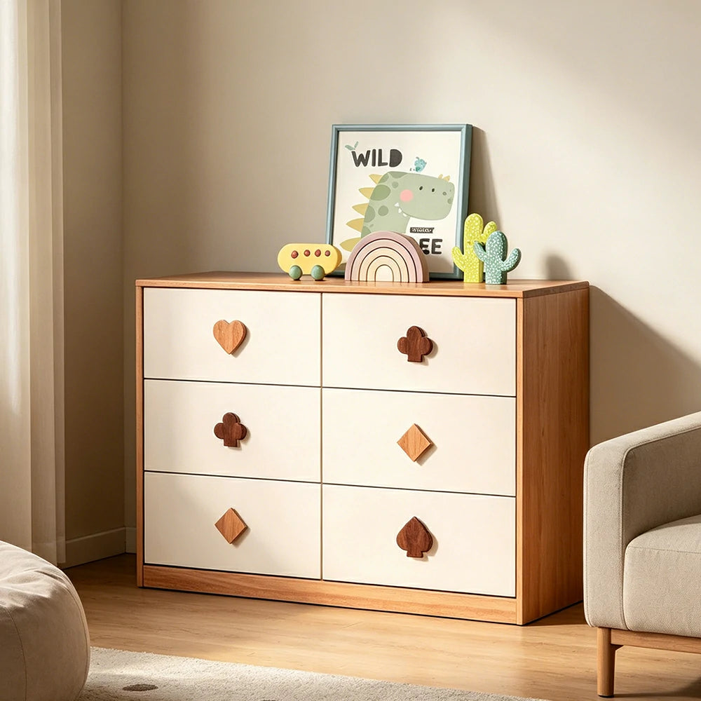 LIVARA Kids Dresser Cream Style Eco-Friendly Rounded Silent Rails 6-Drawer Cabinet for Kids Room Bedroom Living Room Reading Corner