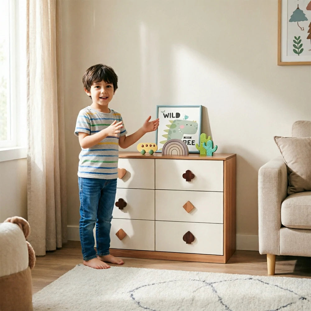 LIVARA Kids Dresser Cream Style Eco-Friendly Rounded Silent Rails 6-Drawer Cabinet for Kids Room Bedroom Living Room Reading Corner